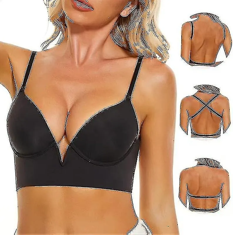 Seamless Low Back Wire-Free Deep V Neck Sexy Backless Bras for Women